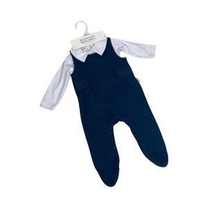 Badgley Mischka Baby Set Boys Quilted Bib Overalls Long Sleeve Tee Size 3/6 M